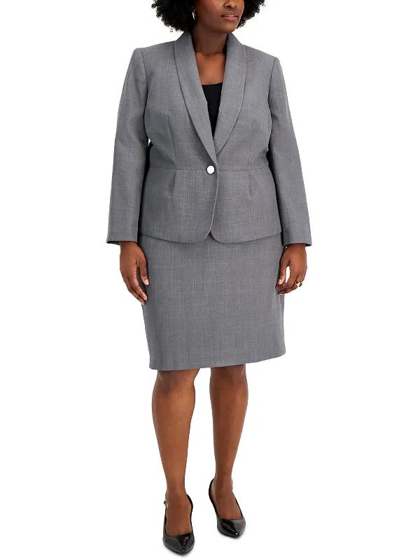 Plus Womens Shawl Collar Office One-Button Blazer