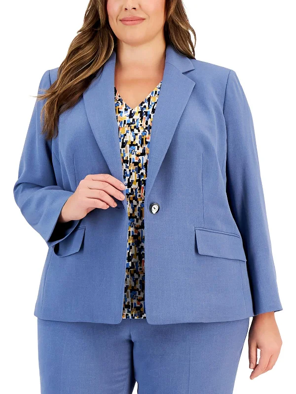 Plus Womens Solid Crepe One-Button Blazer