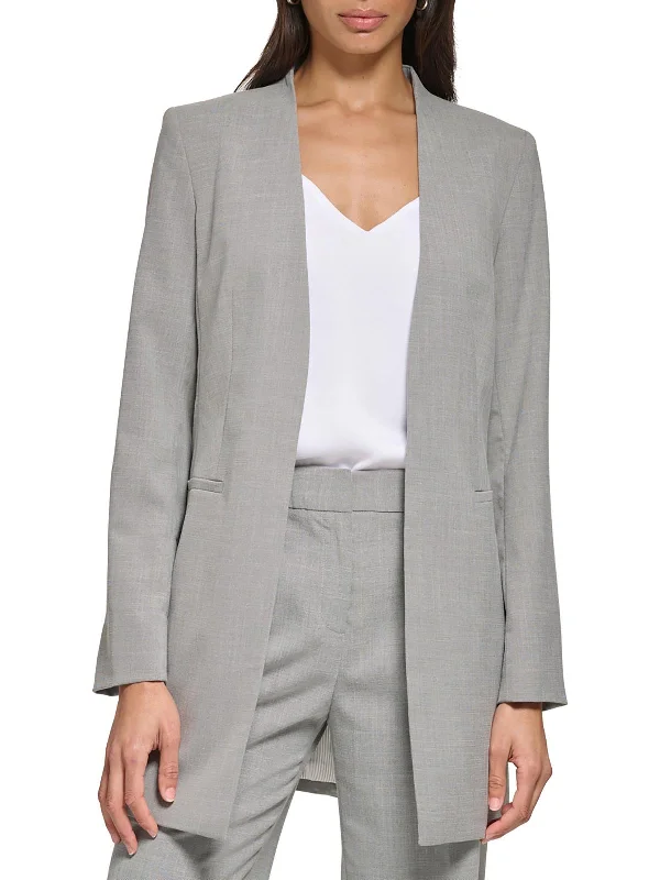 Womens Collarless Business Open-Front Blazer