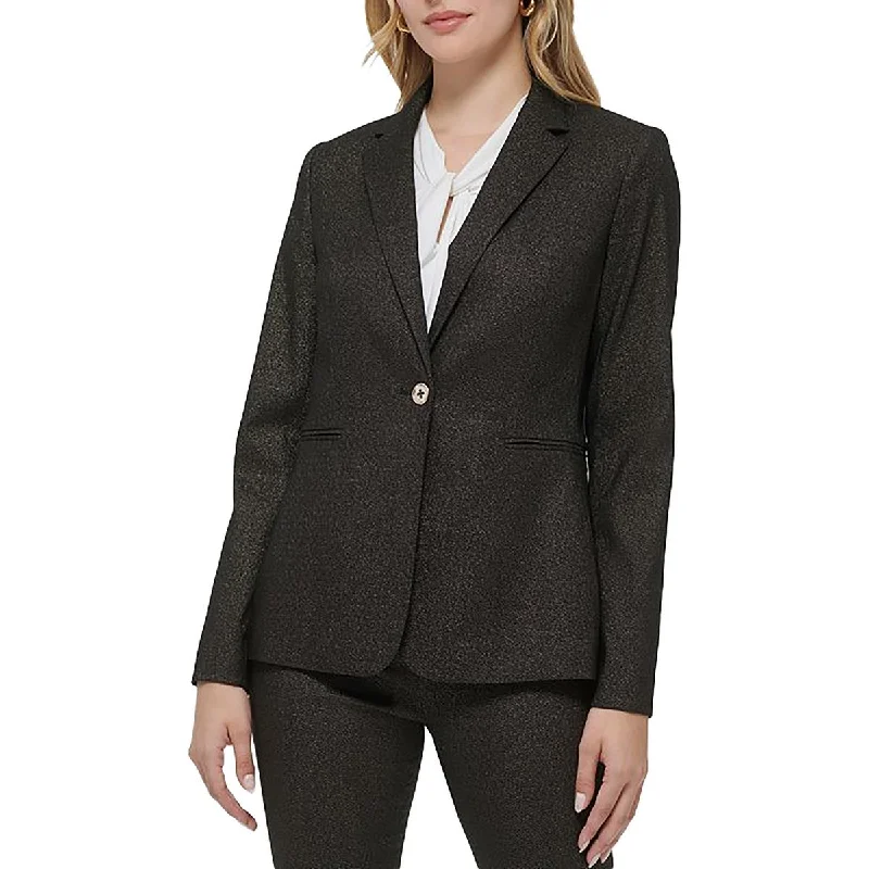 Womens Glitter Office One-Button Blazer