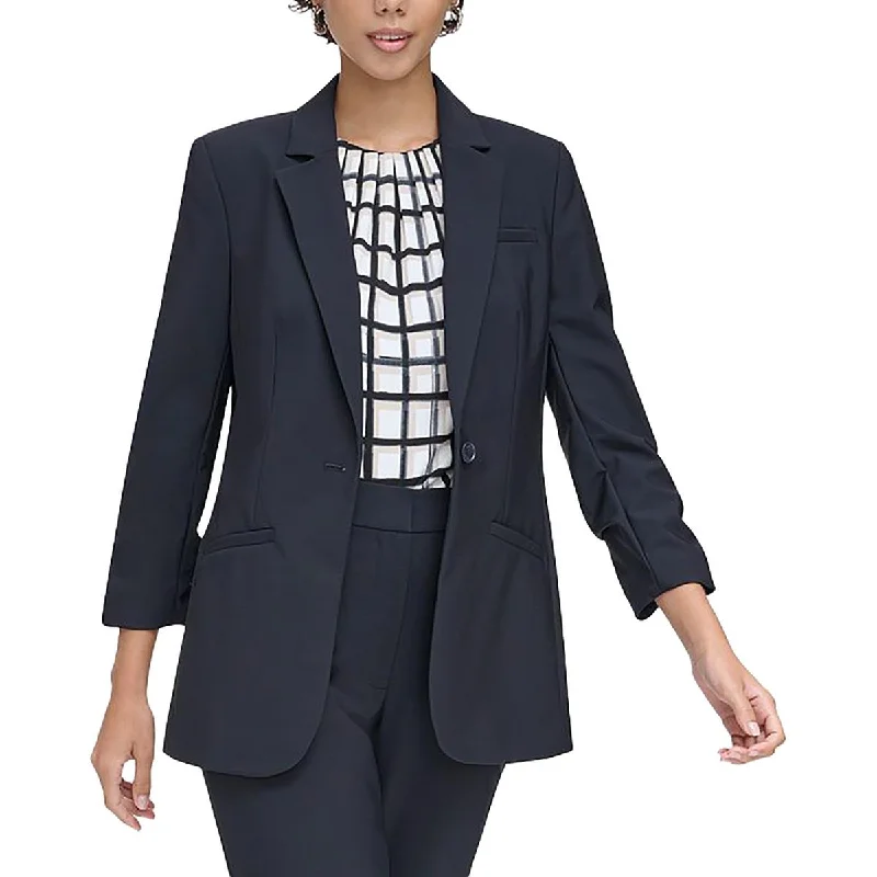 Womens Solid Business One-Button Blazer