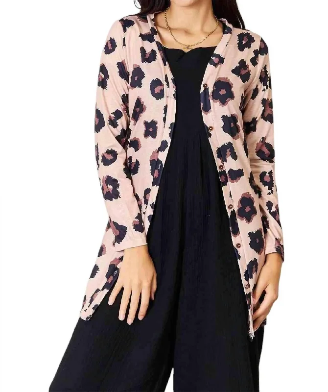 Chic Button-Up Cardigan With Print In Leopard