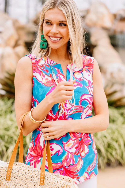 Colorful Crazy Teal Green Floral Tank