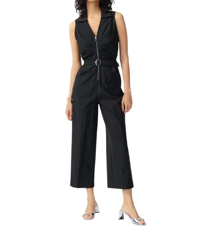 Cropped V-Neck Jumpsuit In Black