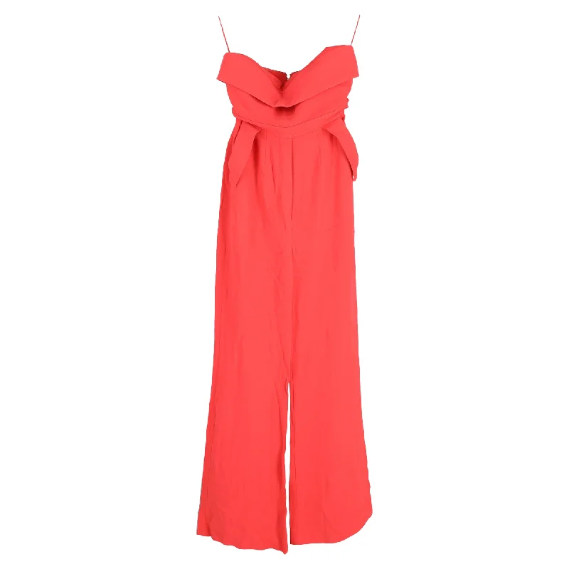 Elie Saab Strapless Cady Bustier Jumpsuit in Red Viscose