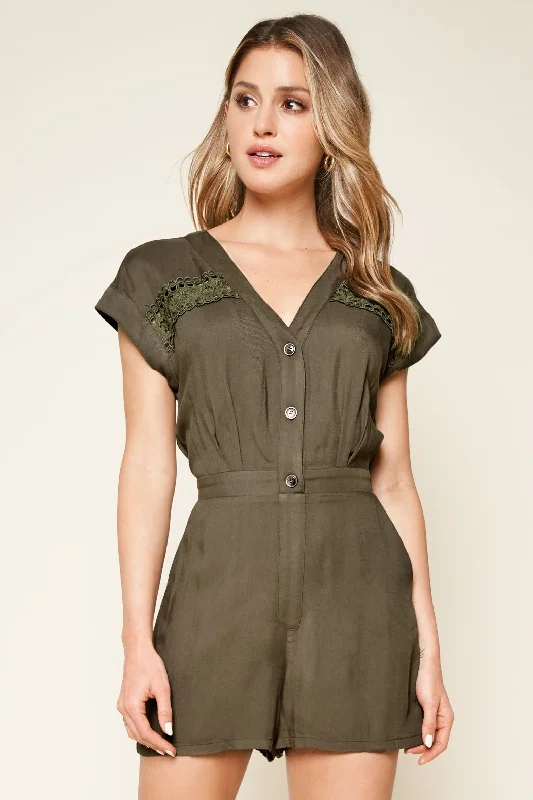 Explorer Olive Lace Inset Romper