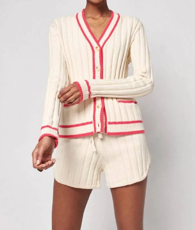 Game Set Cardigan In Vintage Cream Pink