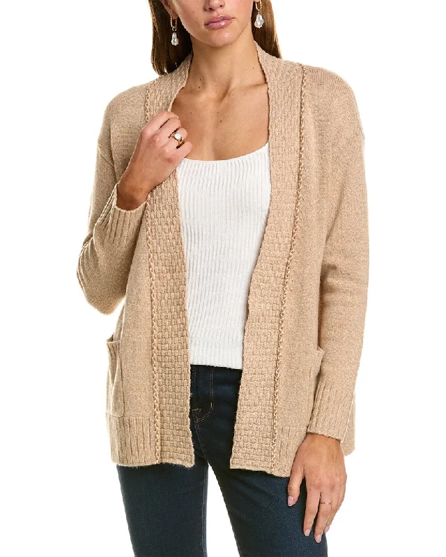 Hannah Rose Multicolor Braid Basketweave Wool & Cashmere-Blend Cardigan