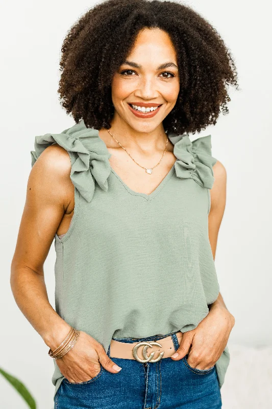 Happy Days Sage Green Ruffled Tank