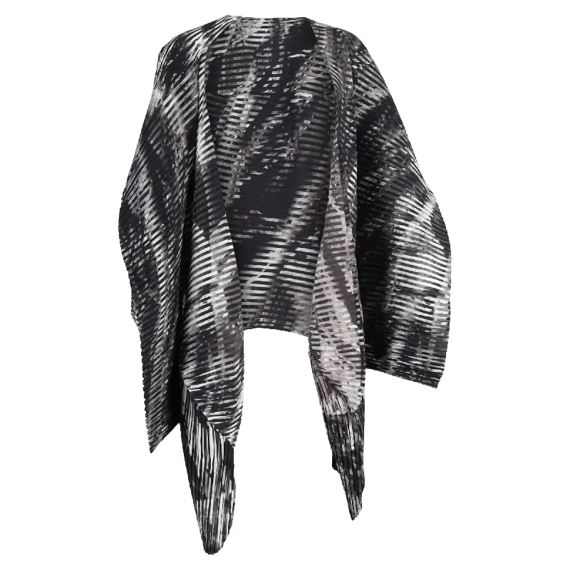 Issey Miyake Pleated Printed Cardigan in Black Polyester