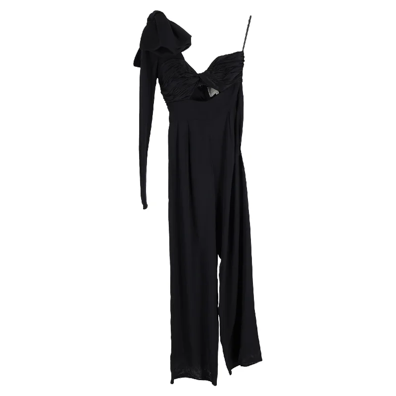 Johanna Ortiz Love Spell One-Shoulder Jumpsuit in Black Silk Crepe