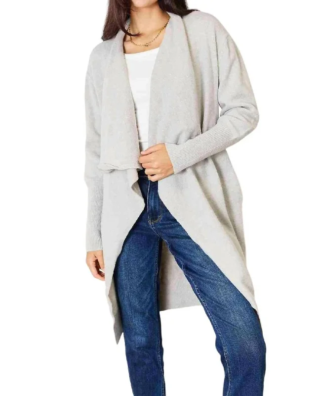 Luxurious Pocketed Duster Cardigan In Light Gray