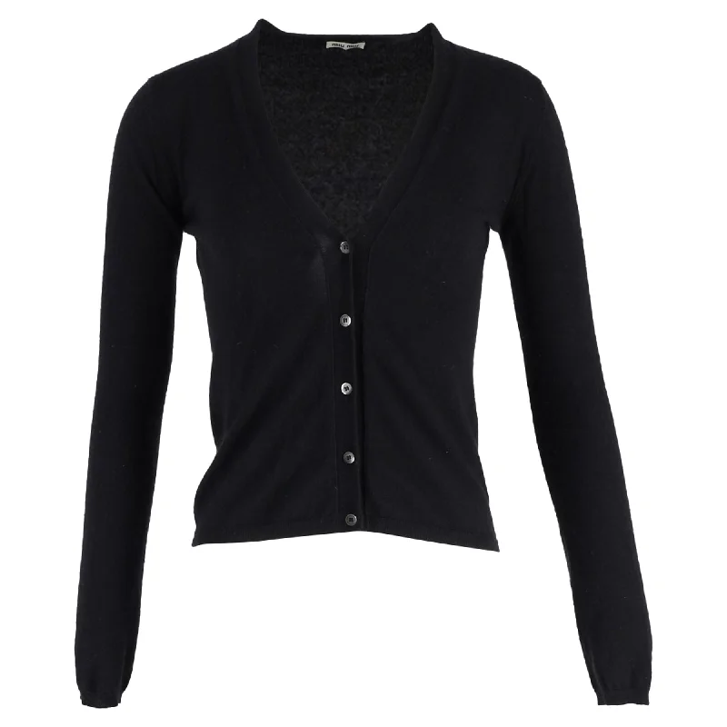 Miu Miu V-Neck Cardigan in Black Cashmere