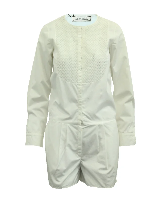 Nina Ricci Long Sleeve Jumpsuit in White Cotton