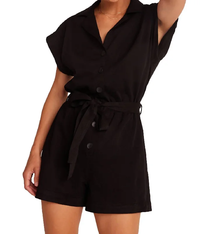 Notched Collar Romper In Black