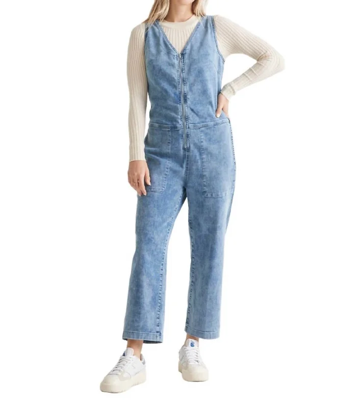 Performance Denim Jumpsuit In Light Stone