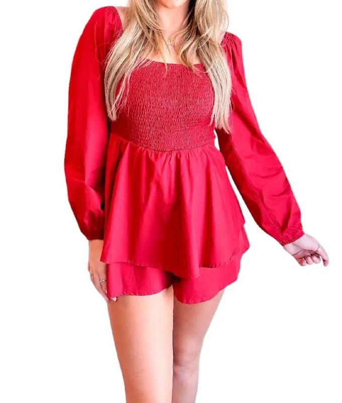 Poplin Game Day Romper In Red