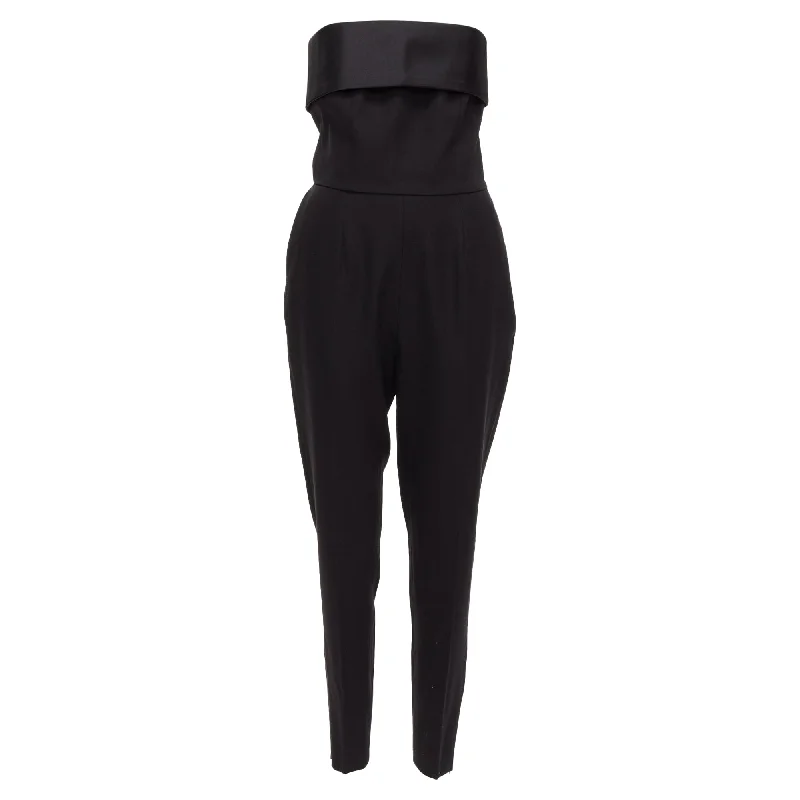 Saint Laurent Virgin Wool Silk Strapless Satin Panel Jumpsuit