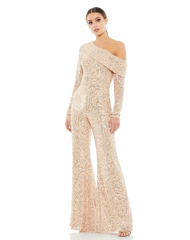 Sequined Drop Shoulder Long Sleeve Jumpsuit