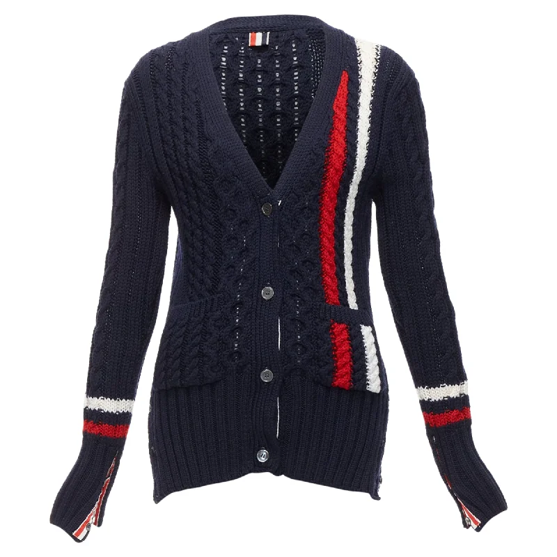 Thom Browne Wool Aran Cable Knit Cardigan Sweater