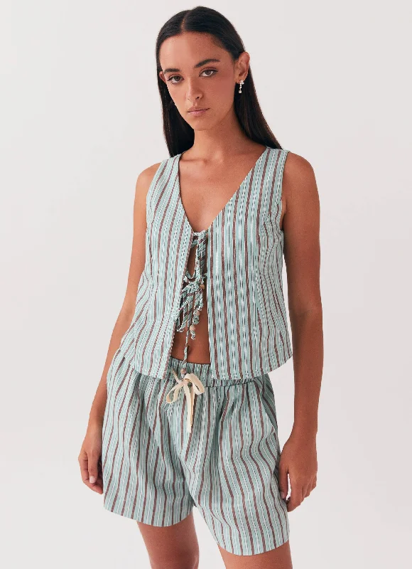 Tina Linen Vest Top - Coastal Stripe