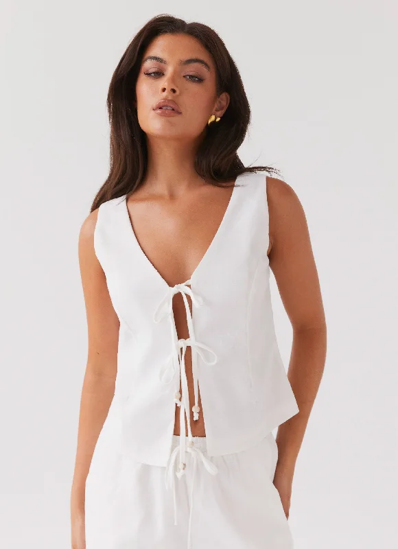 Tina Linen Vest Top - White