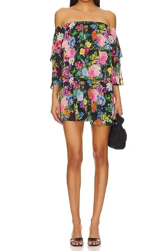 Triple Decker Romper In Midnight Botanical Floral