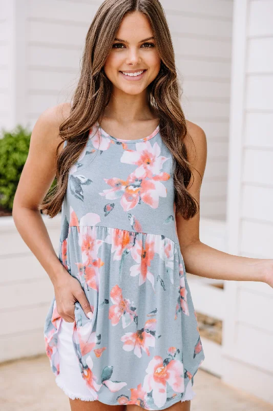 What A Lovely Life Light Blue Floral Tank