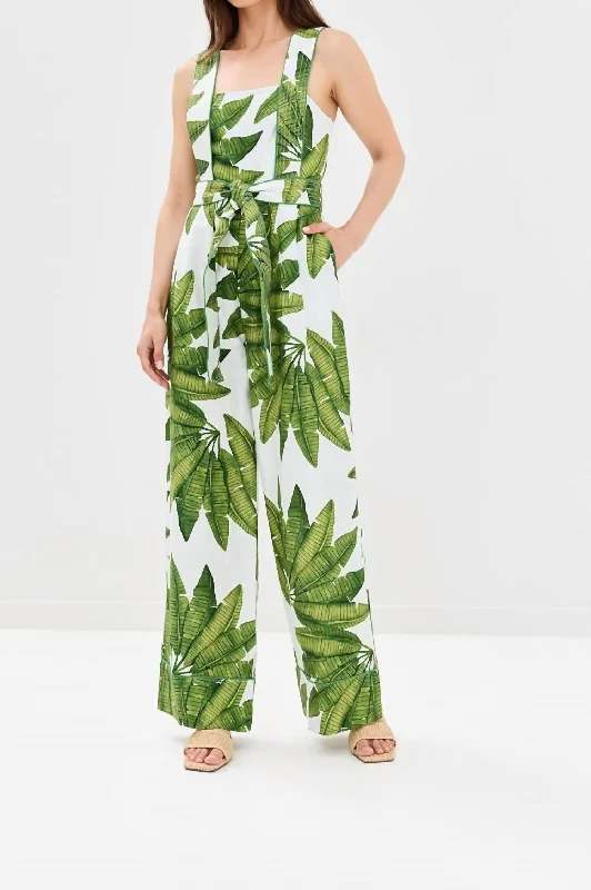 Wide Leg Jumpsuit In Palm Fan Off-White