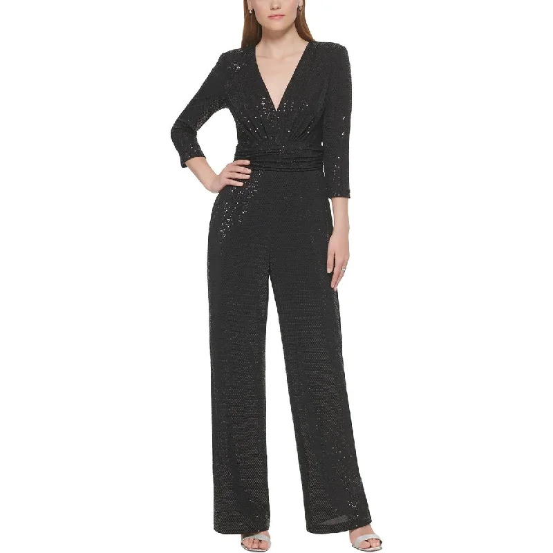 Womens Sequin V-Neck Jumpsuit