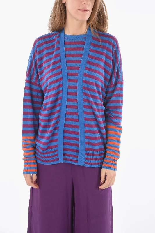 Woolrich Striped Flax Open Front Cardigan